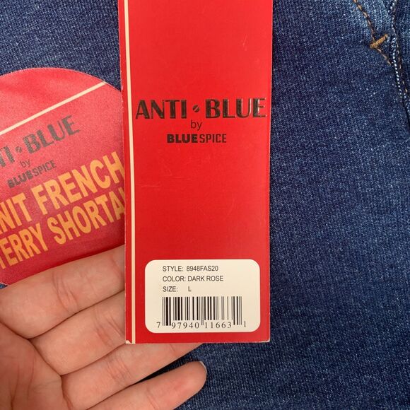 Blue Spice Knit French Terry Shortalls Womens L Large Denim Anti Blue Pockets - Picture 5 of 15